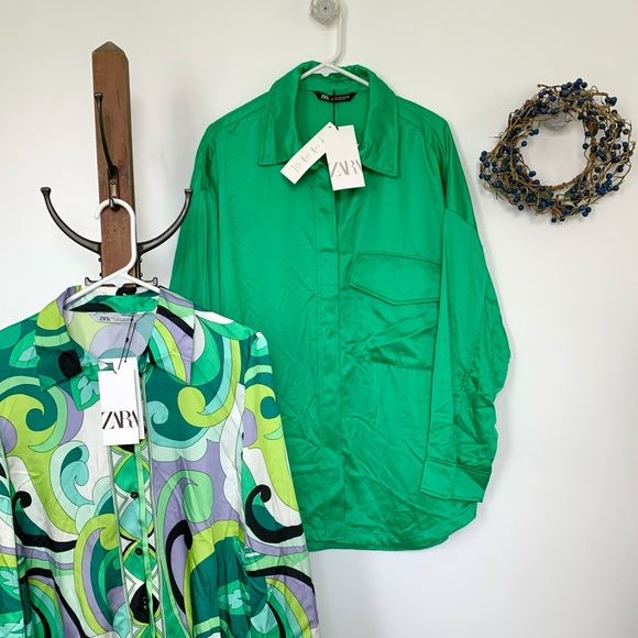 NWT Zara Satin Effect Oversized Shirt Jacket Shacket green - Picture 2 of 16